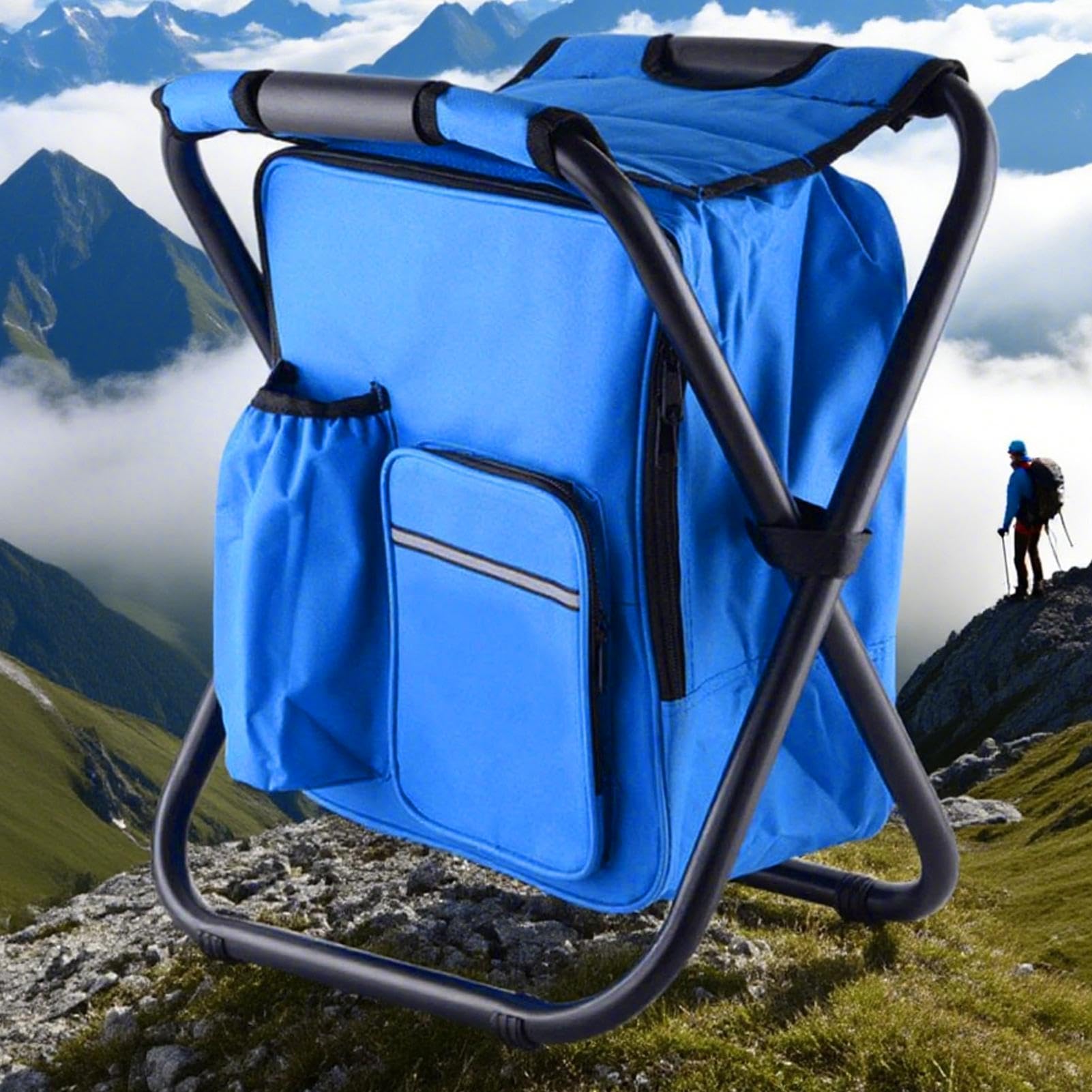 Sgabello Zaino Pieghevole Seduta Da Esterno Con Borsa Termica Isolante | Sedia Da Trekking Con Zaino Per Escursioni Per All'Aperto In Giardino, Campeggio, Spiaggia, Viaggio, Pesca E Balcone