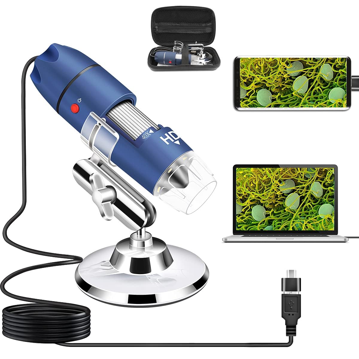 HD 2MP USB Microscope Camera for Android Windows 7 8 10 11 Linux Mac, 40X to 1000X Digital Microscope with Stand & Carrying Case, Portable Coin Microscope for Adults Kids Students-image-34