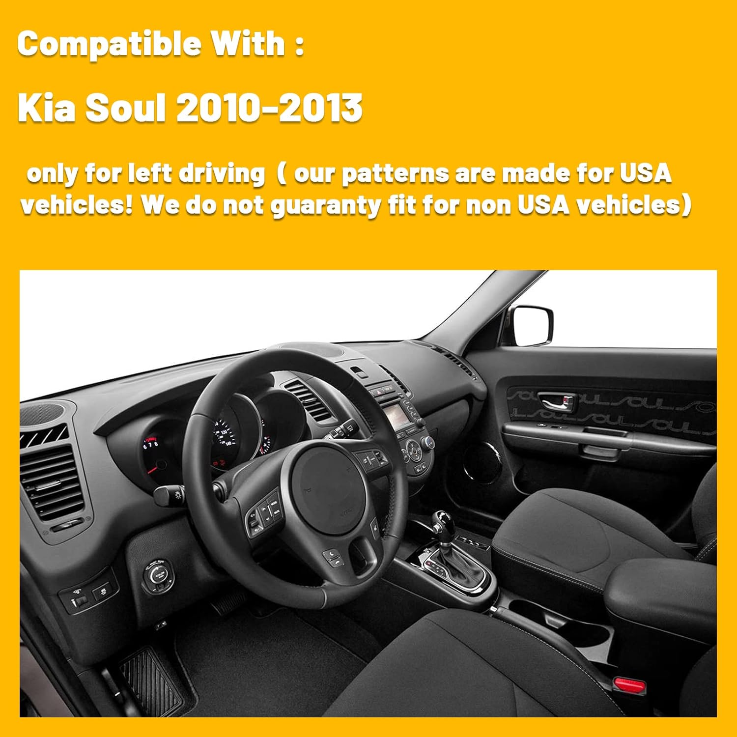 Dashboard Dash Board Cover Mat Pad Carpet Non-Slip Custom Compatible with Kia Soul 2010 2011 2012 2013 Protector Sunshield (Black Trim)