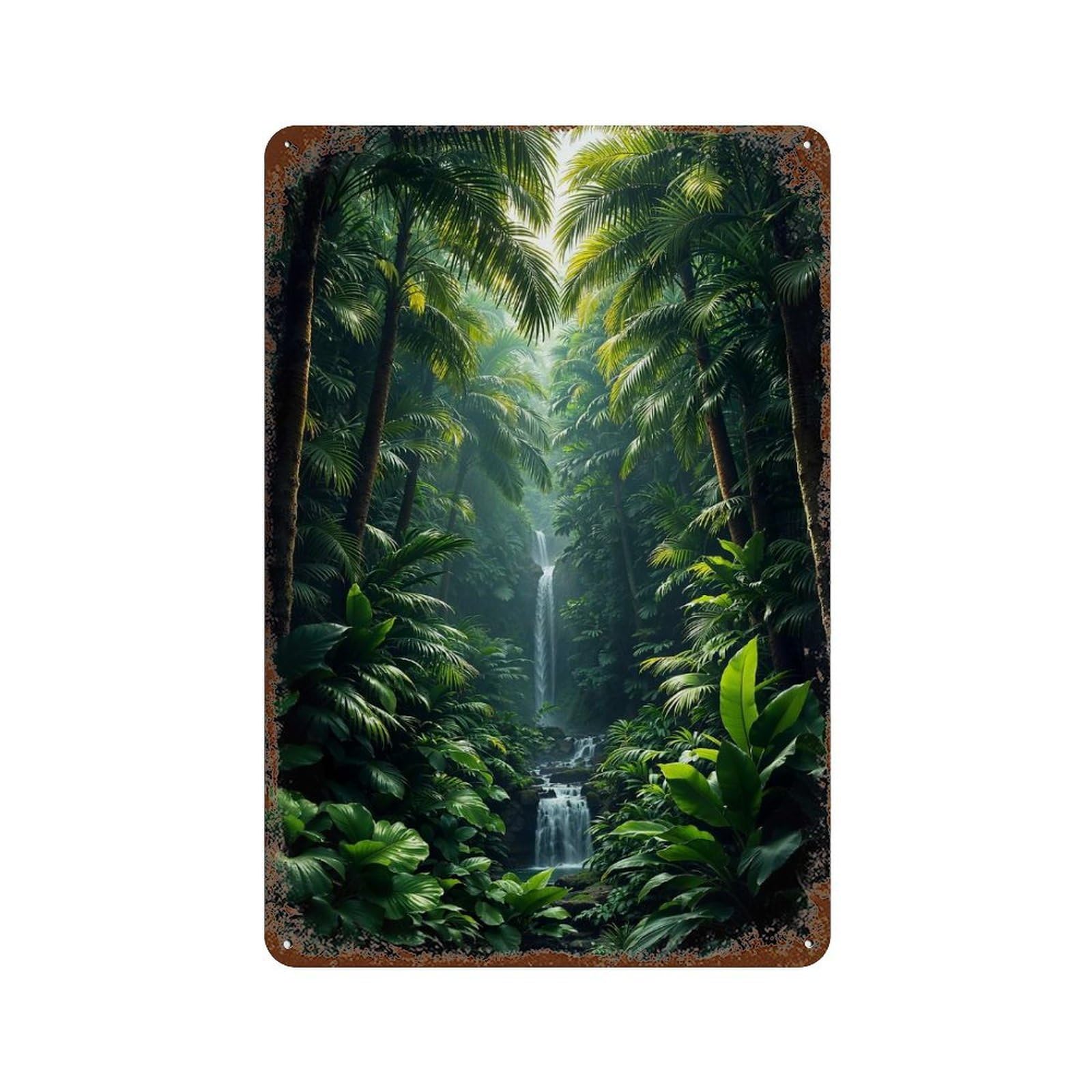 Lost Paradise Hidden Jungle Waterfall Rust Effect Tin Sign 11.8"x7.9", Vintage Wall Decor for Bistro, Counter And Cafe Decor