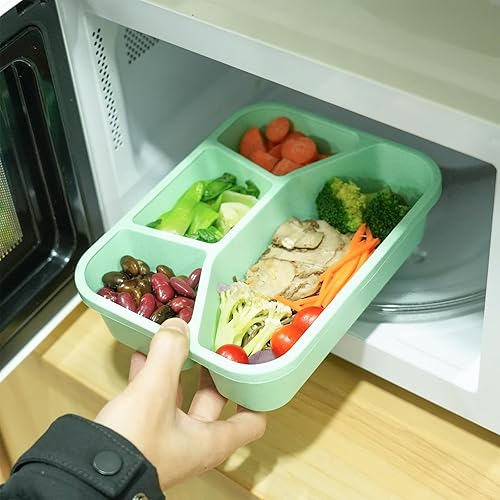 Miniatura 6 de Moretoes Paquete de 4 recipientes para el almuerzo, caja Bento de 4 compartimentos, contenedor de preparación de comidas con tapas transparentes,