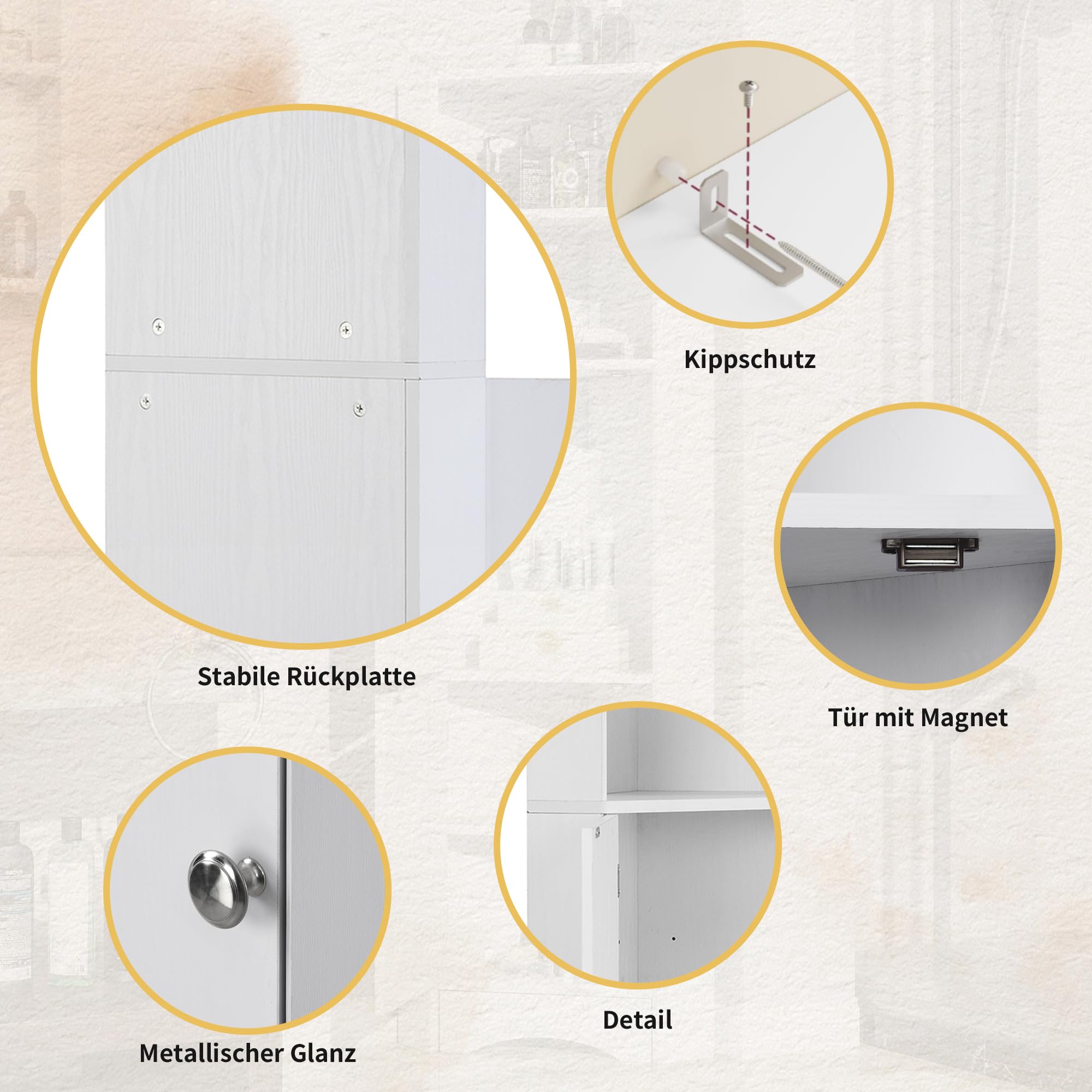 Kebnor Badschrank, Badmöbel, Eckschrank mit Zwei Ablagefächern, offenes Fach mit verstellbarem Einlegeboden, 36.5X 36.5 x 155 cm (weiß)