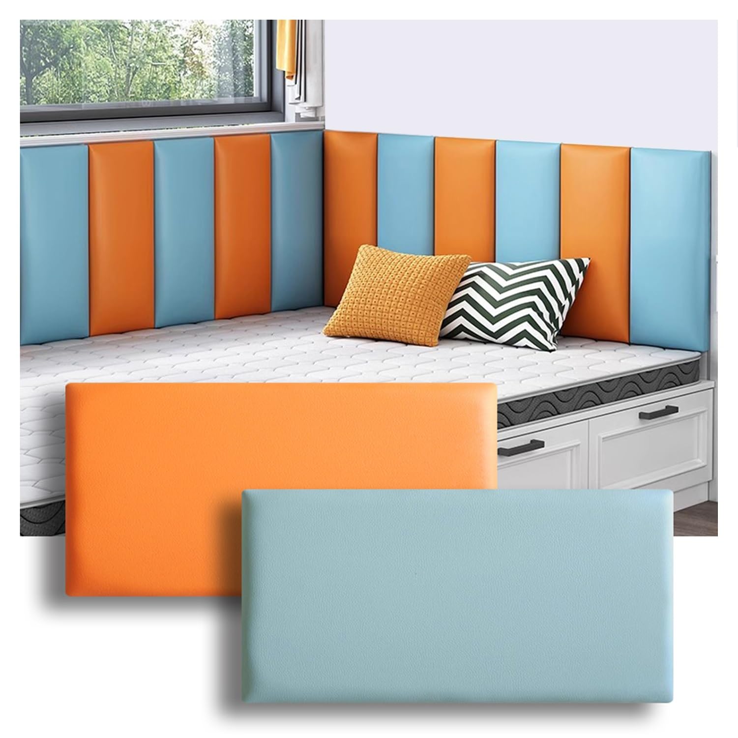 2pcs Panneaux Muraux Rembourrés, Auto-Adhésive Tête De Lit Tapissée for Lits De Différentes Tailles, Enfant Anti Collision PU Tatami Tapis Mural 3D