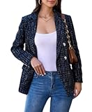 Womens Tweed Blazers Casual Jackets Long Sleeve Oversized Open Front Plaid Blazer Jackets Work Suits with Pockets