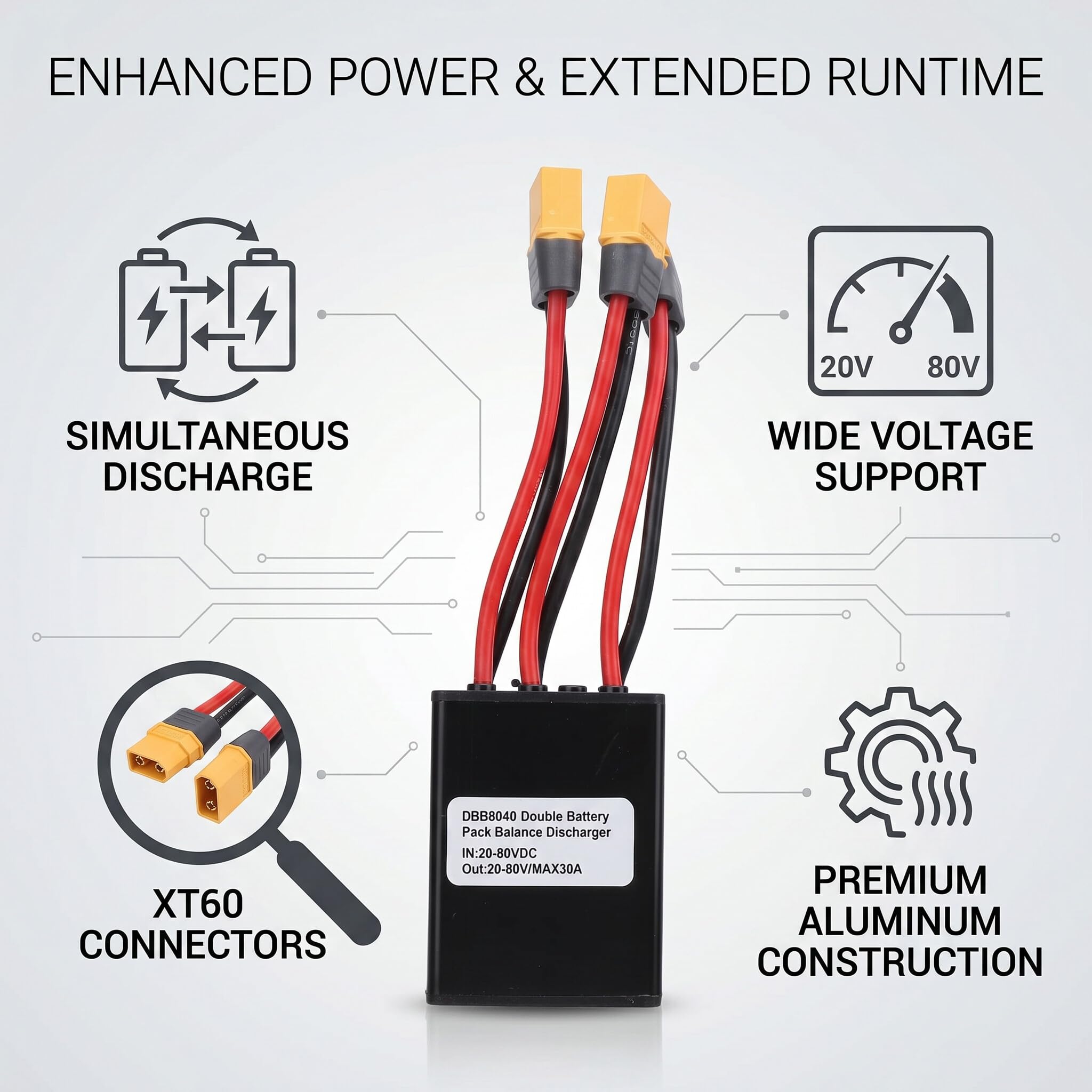 POENVFPO Convertisseur de Décharge de Batterie à Double Batterie à Vélo électrique, 20A 30A 40A 24 à 72VDC Double Batterie de Batterie D'équilibreur D'interrupteur avec Fiche pour Moteur