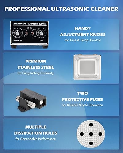 Vista 7 de CREWORKS 2L Ultrasonic Cleaner with Heater & Timer, 60W 304 Stainless Steel Sonic Cleaner, 0.5 gal Compact Ultrasonic Parts Cleaner, Professional