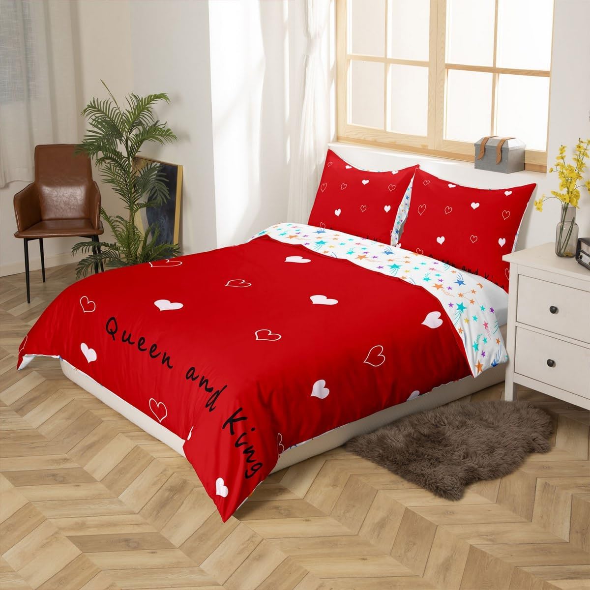 jejeloiu Day of Love Bedding Duvet Cover Set Toddler Size Kids Valentines Theme Bedding Set Heat Love Comforter Cover Set Romantic Queen and King Print Red Bedspread Cover,No Comforter