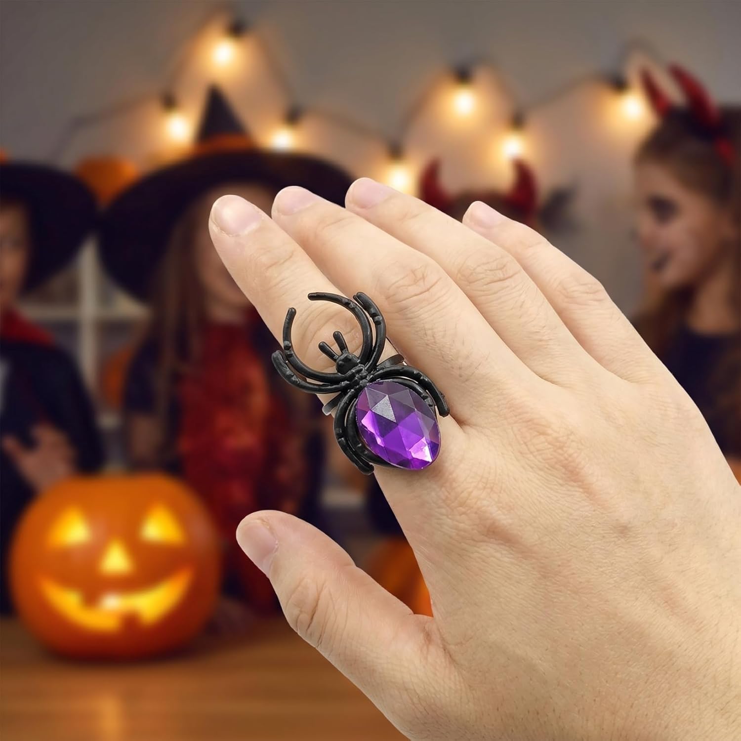 Spider Rings with Fake Gem Charms 20Pcs Plastic Spider Jewelry for Party Favors and Holiday Decorations