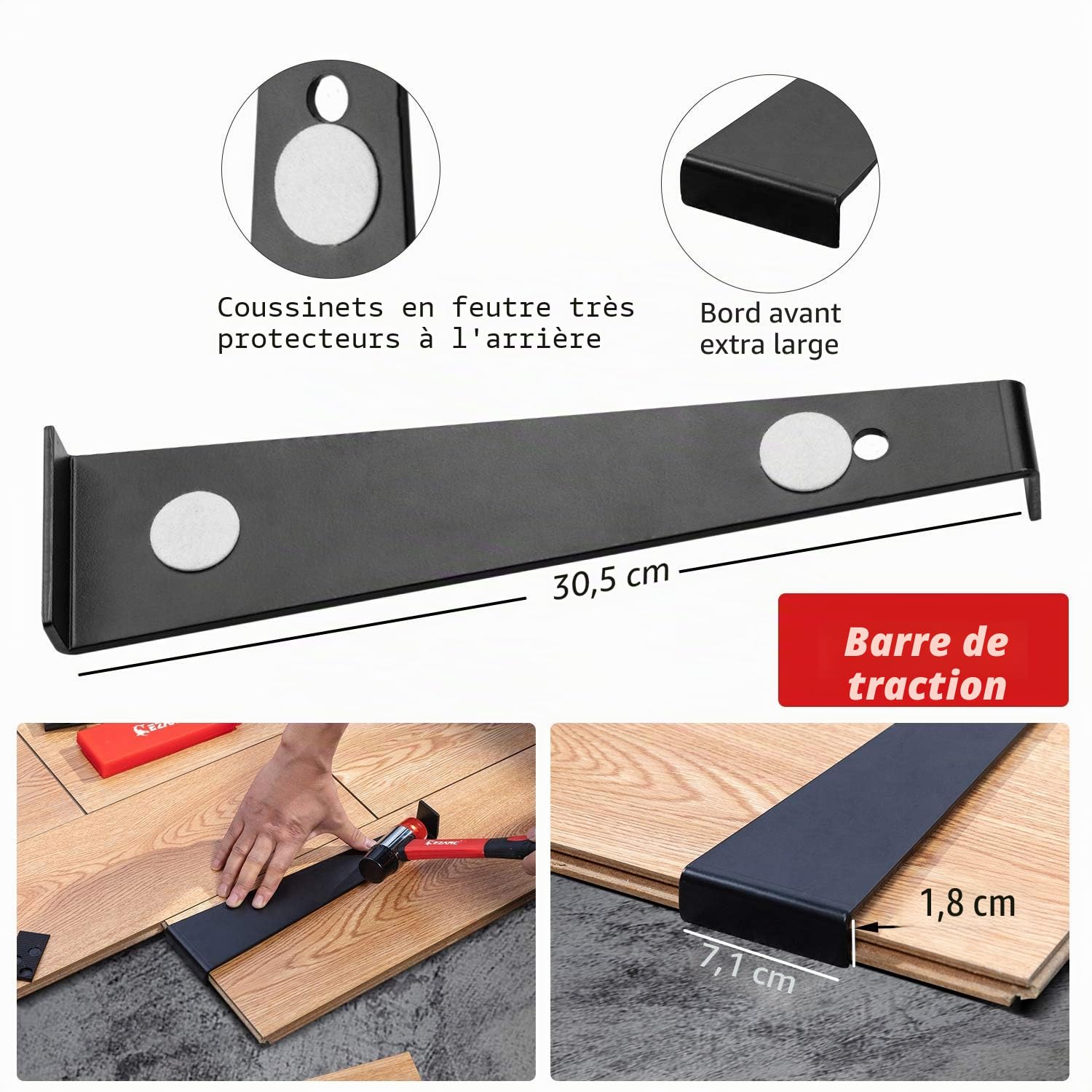 EZARC Kit d'installation pour Parquet Stratifié avec 60 Entretoises, Barre de Traction, Bloc de taraudage en caoutchouc, Maillet à double face, Genouillères