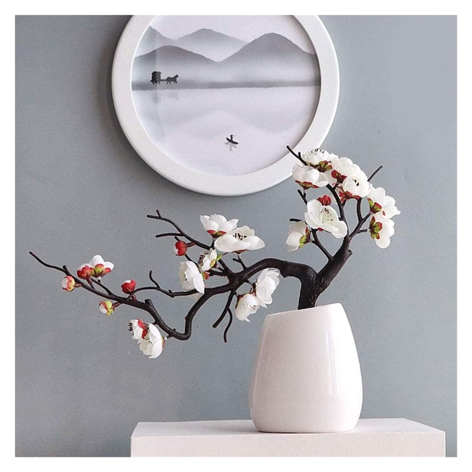 AYCDL Artificial Flowers Flower Plum Blossom Bonsai With Ceramic Vase Fake Silk Bouquet For Home Centerpiece Decor,Awit-AWit