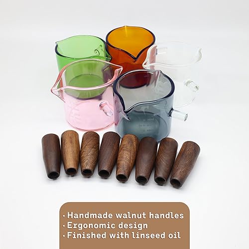 Miniatura 10 de WALNUT COFFEE Vaso de chupito de espresso hecho a mano de 3 onzas con boquilla doble con mango de nogal americano, taza de leche de medición triple