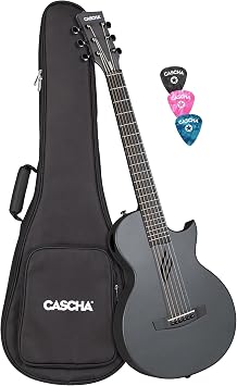 Cascha Carbon Fiber Acoustic Guitar Beginner Guitar for Adults Travel Acoustic Includes Gig Bag Guitar Strap Cleaning Cloth Picks Spare Strings