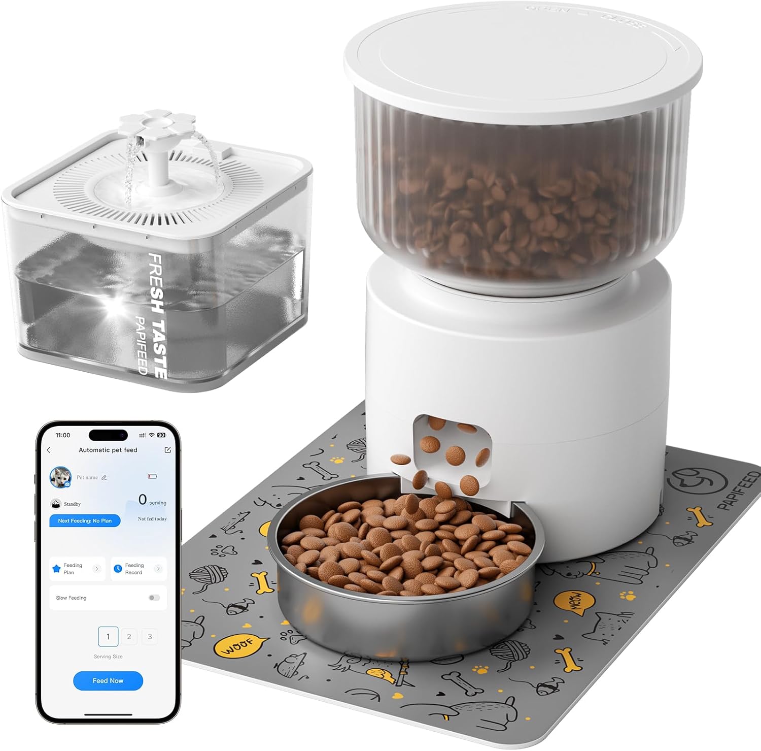 PAPIFEED Automatic Pet Feeder and Water Fountain components