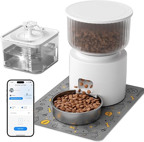 PAPIFEED Comedero automático para gatos y fuente de agua, 3L/12 tazas 2.4G WiFi para mascotas con cuenco de acero inoxidable, control inteligente