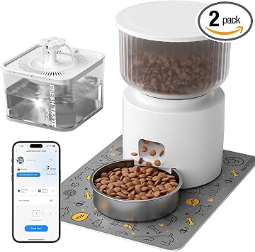 PAPIFEED Automatic Cat Feeder and Water Fountain, 3L/12 Cups 2.4G WiFi Pet Feeder with Stainless Steel Bowl, Smart APP Control for Remote Feeding, 1-12 Meals Per Day, Detachable for Easy Clean White