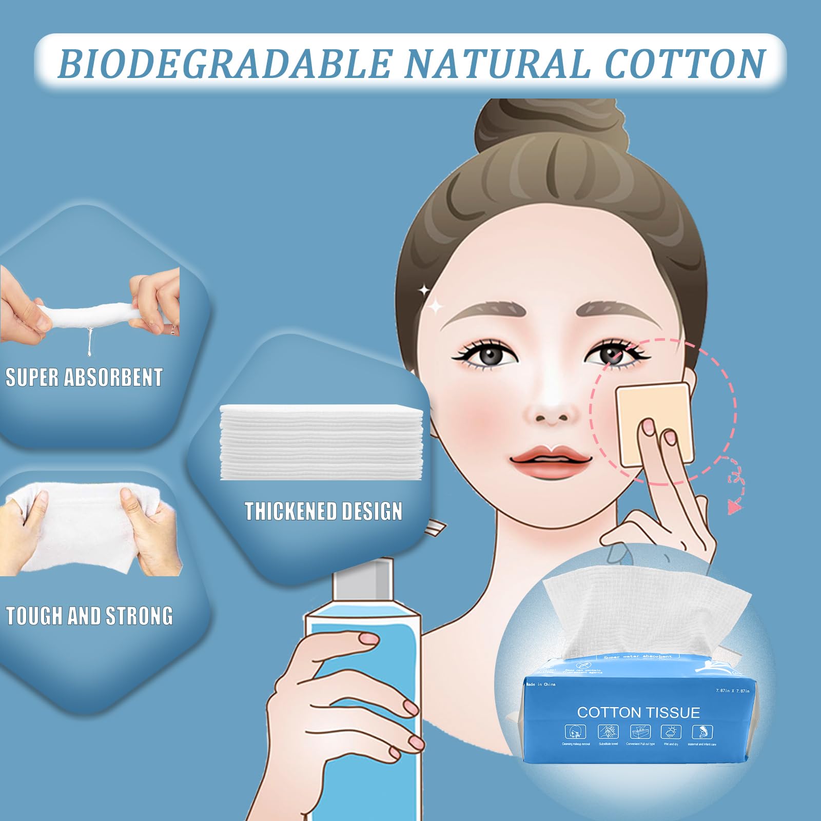 Toallitas faciales de algodón, desechables, tejido ultra suave y limpieza profunda, sin pelusa, para pieles sensibles, desmaquillantes y bebés, paquete de 4, 60 unidades