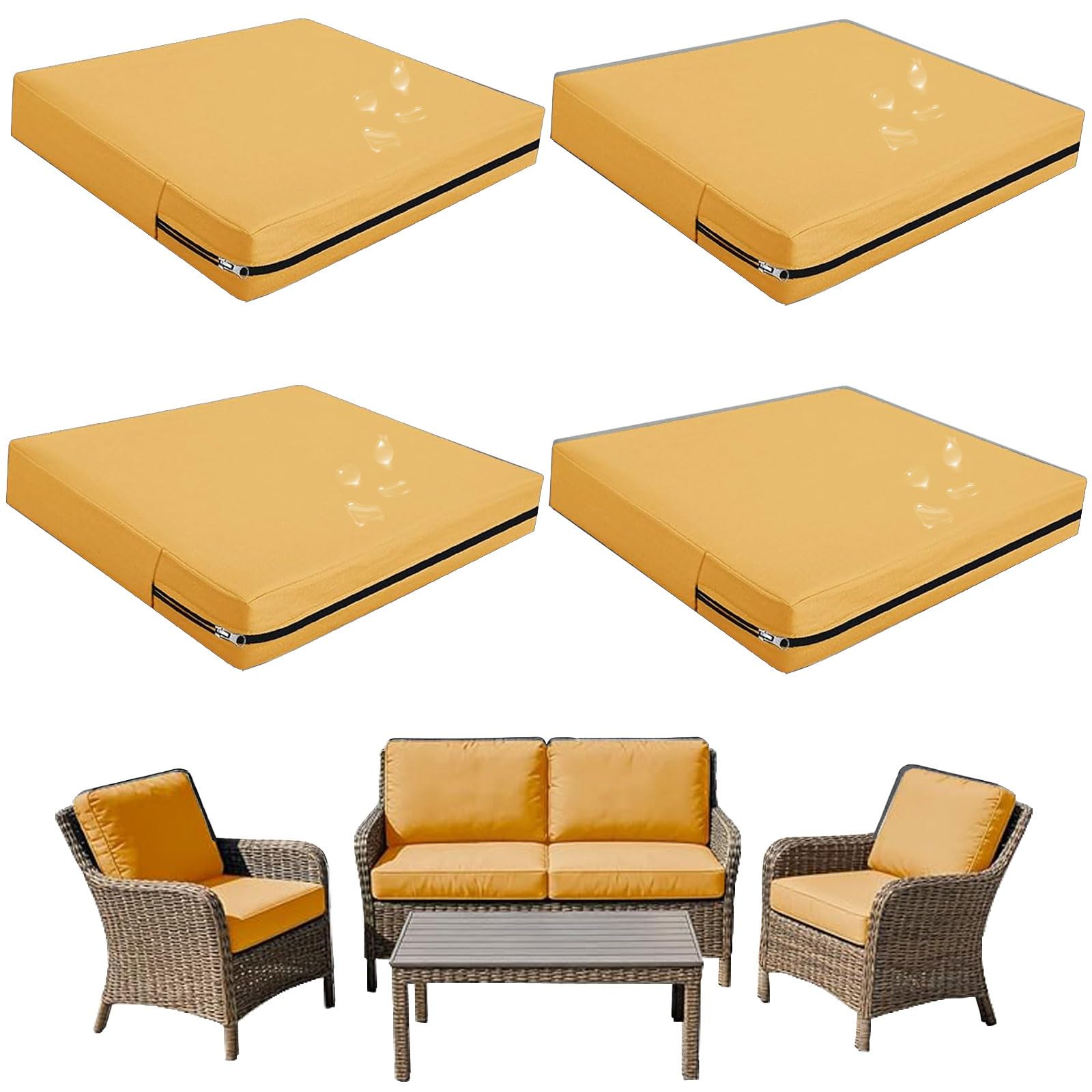 Replacement Outdoor Cushion Covers Waterproof, 65x65 60x60 50x50cm set of 6/4/2/1 Garden Sofa Seat Cushion Slipcover With Zipper for Chairs, Patio and Rattan furniture(Color14,63x68x12cm(4pcs))