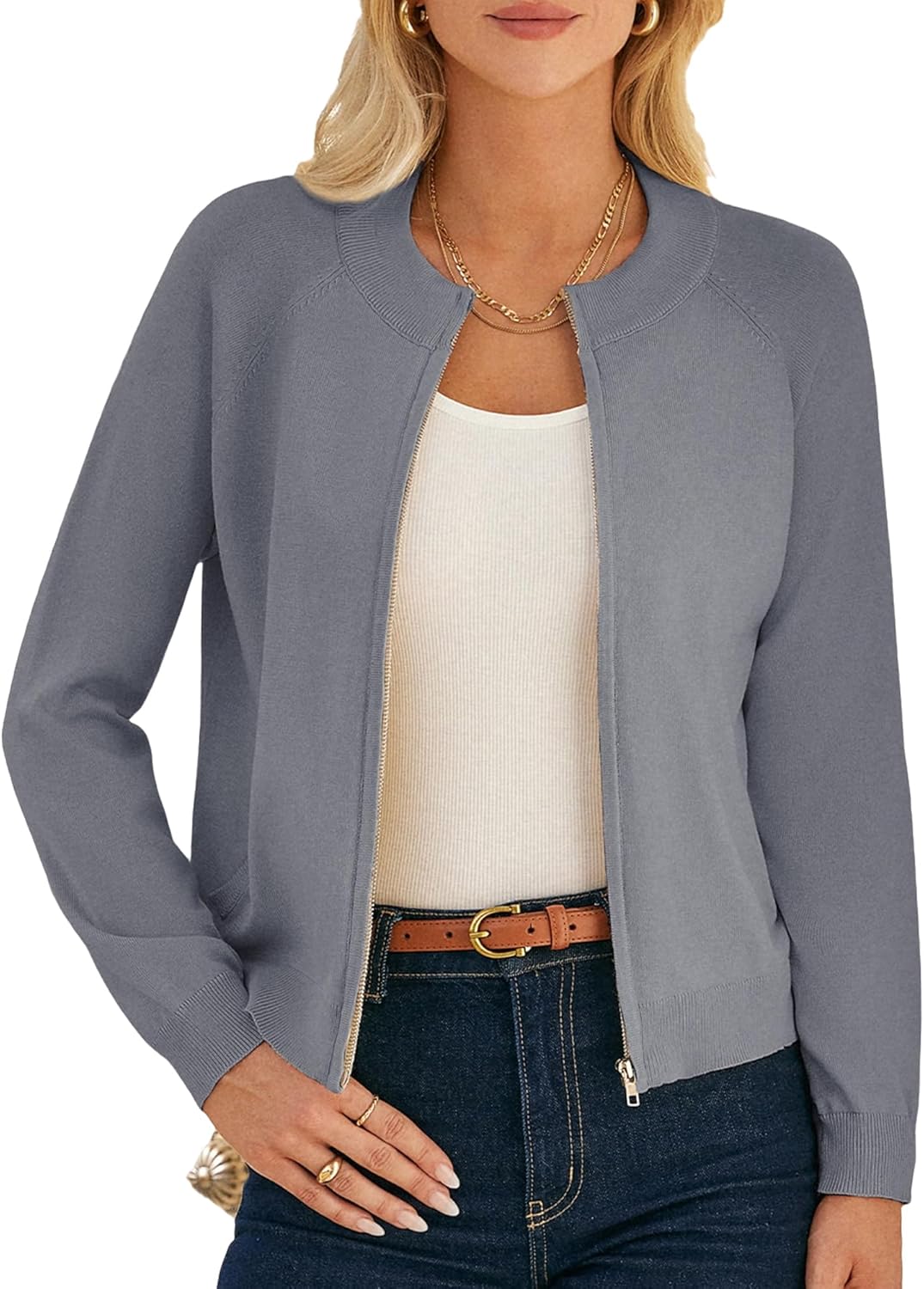 GRACE KARIN Womens Long Sleeve Zip Up Cardigan Sweaters Lightweight Fashion Sweater Jacket Knitted Spring Clothes