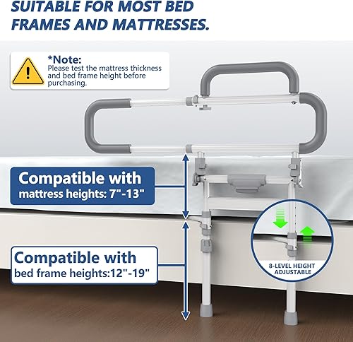 Miniatura 4 de Rieles de Cama de Servicio Pesado para Seguridad de Adultos Mayores - Baranda de Cama Plegable para Personas Mayores con Alturas Ajustables que se