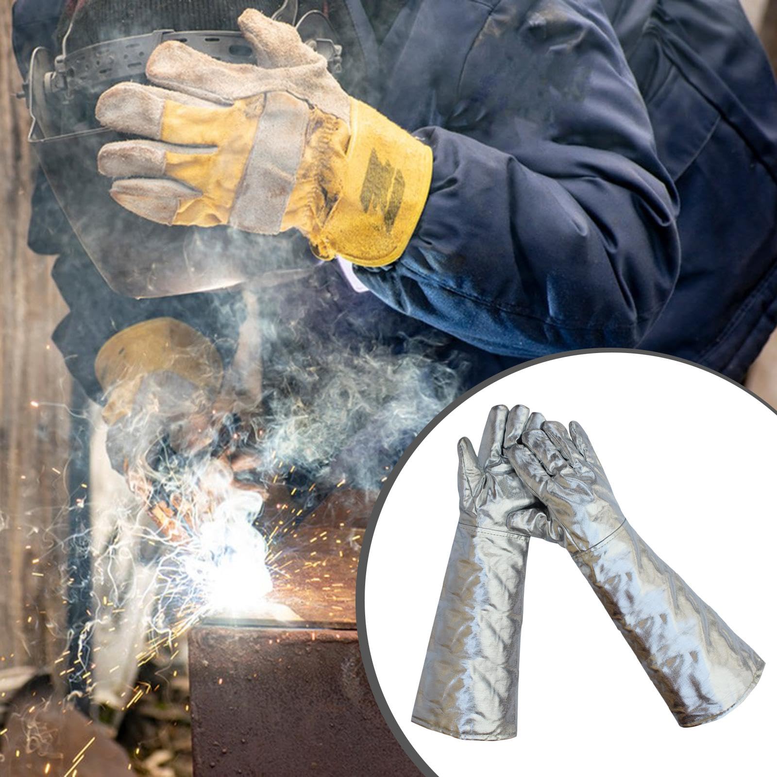 Guantes de Soldadura de Aluminio Térmicos Guantes Resistentes Al para Horno Guantes Aislantes para Protección Térmica Guantes de Trabajo Adecuad, 60 Cm 350 a 1000