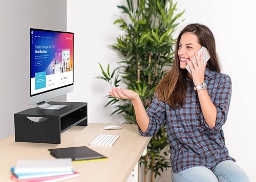 Miniatura 4 de Zimilar Monitor Stand, 2-Tier Laptop Computer Monitor Stand Riser for PC, iMac, Desktop Wooden Screen Stand with Storage Organizer for Home Office