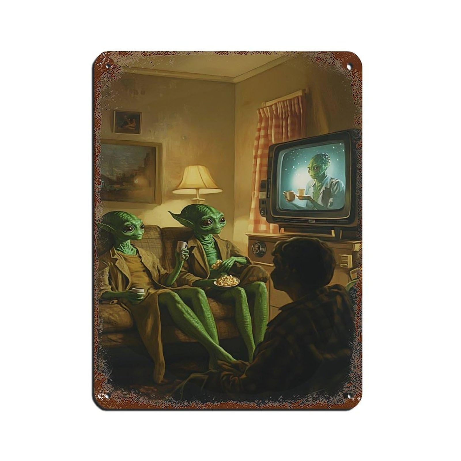 Vintage Sci-Fi Alien Movie Night Tin Sign Vintage Metal Pub Club Cafe Bar Home Wall Art Decoration Poster Retro 12x16inch(30x40cm)