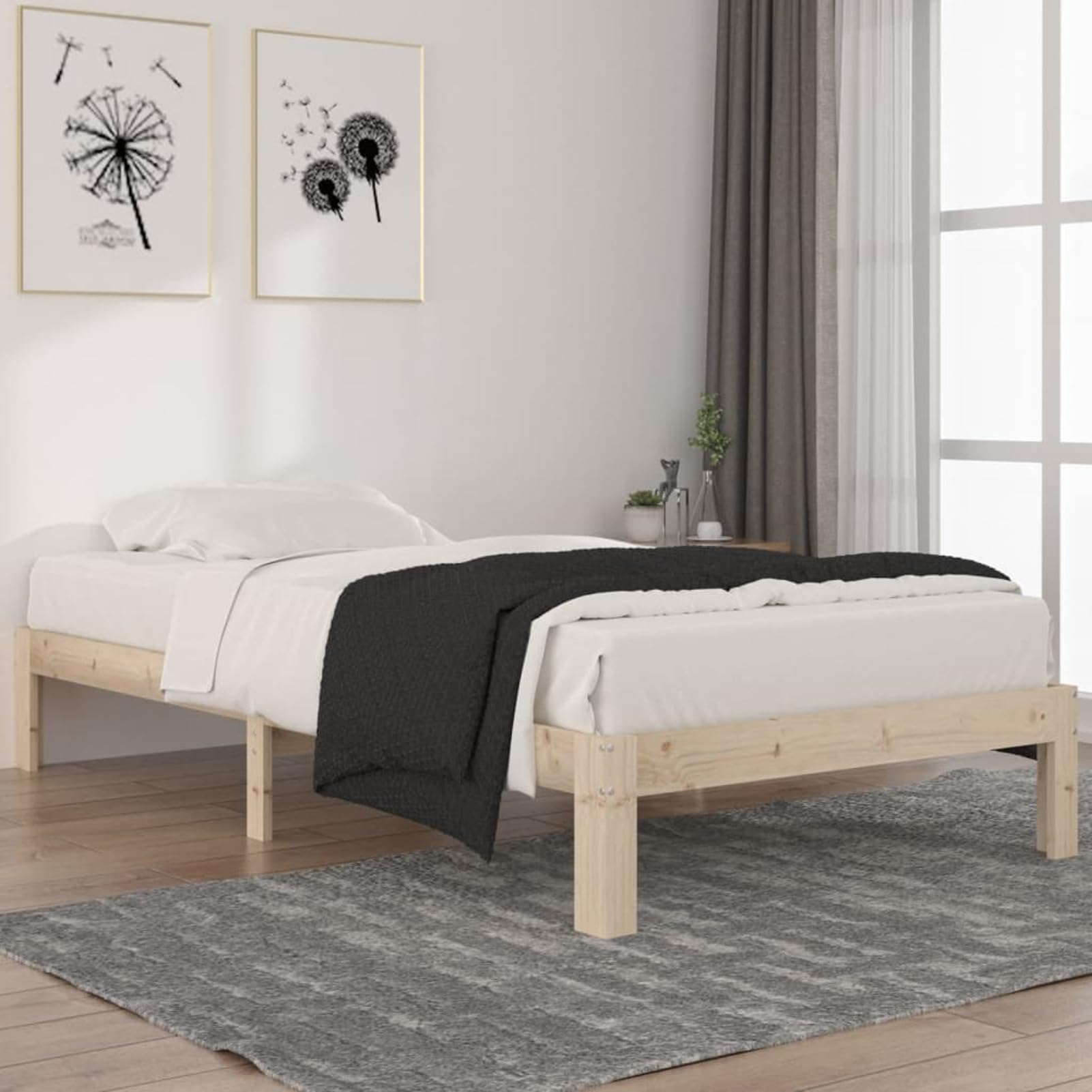 Letto in legno massello di pino rustico 100 x 200 cm, con rete a doghe integrata, altezza del sonno 24 cm, design naturale e robusto, per camere da letto piccole, giovani o multifunzione