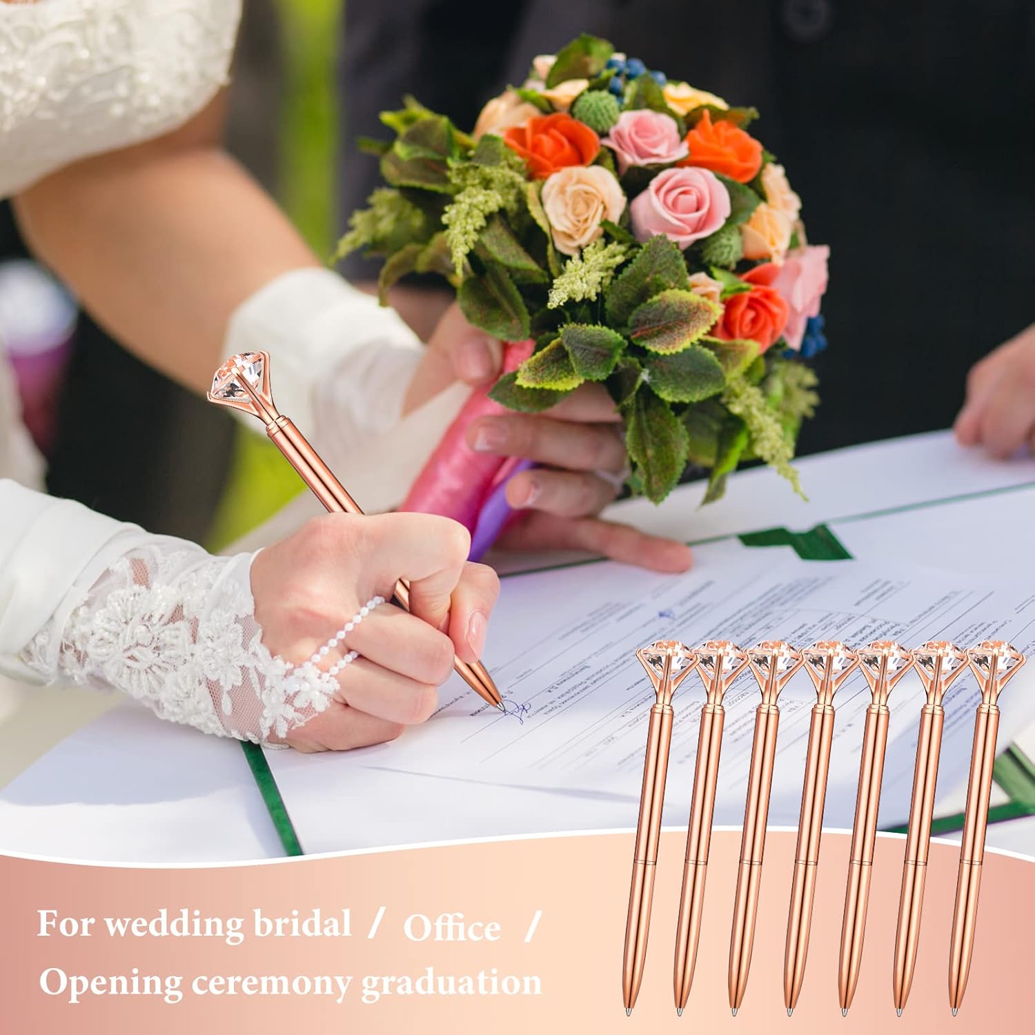 Yahenda 50 Pcs Christmas Gifts Diamond Pens Bridal Shower Ballpoint Pen Bulk Black Ink Bling Crystal Metal Bling with Diamond on Top for Women Bridesmaid Wedding Office School(Rose Gold)