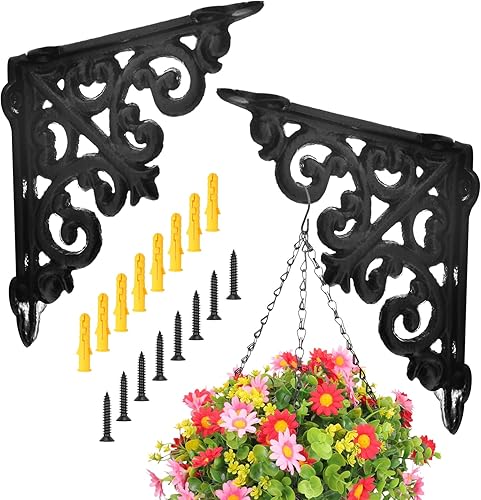 Soportes para macetas colgantes, gancho para colgar plantas al aire libre, ganchos de pared victorianos de hierro resistente de 7.5 pulgadas para