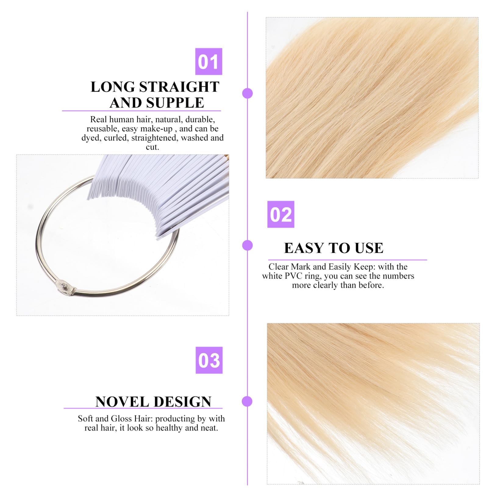 Échantillons 30 Pièces Beige de Couleur de Cheveux Humains Anneaux en Pvc Blanc Facile à Coiffer et Tester la Coloration Capillaire pour Salon