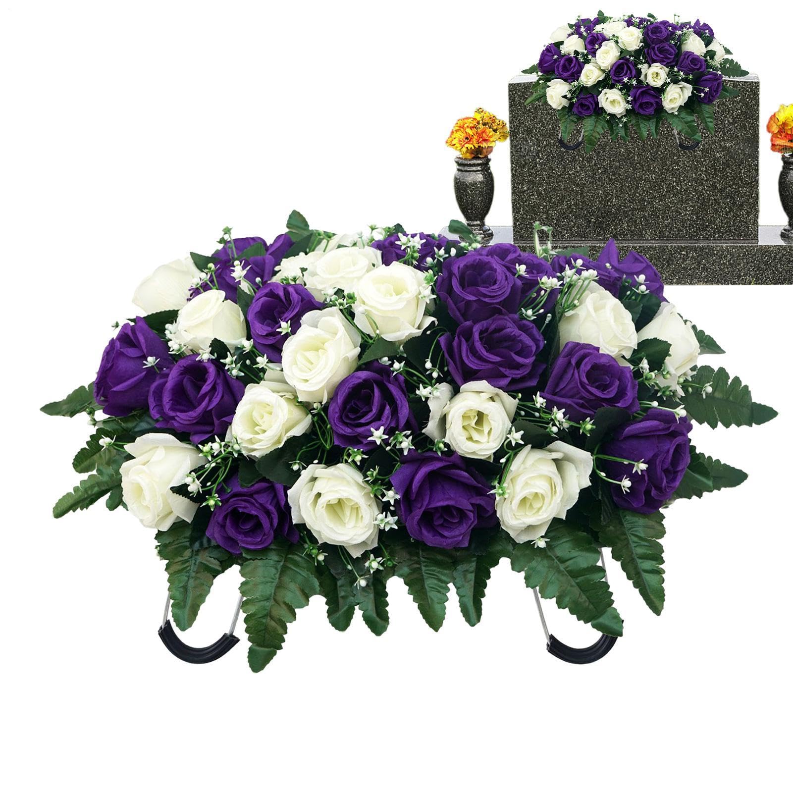 Coussin Funéraire pour Cimetière Fleurs Artificielles pour Extérieur, | Composition Florale pour Tombe Pour Fête des Mères, Fête des Pères,