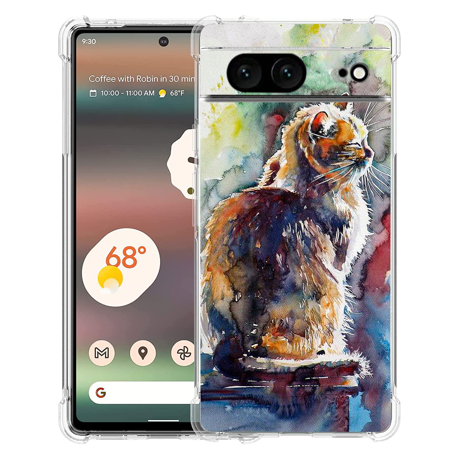 Beaucov Pixel 7 Case, Cute Cat Painting Drop Protection Shockproof Case TPU Full Body Protective Scratch-Resistant Cover for Google Pixel 7