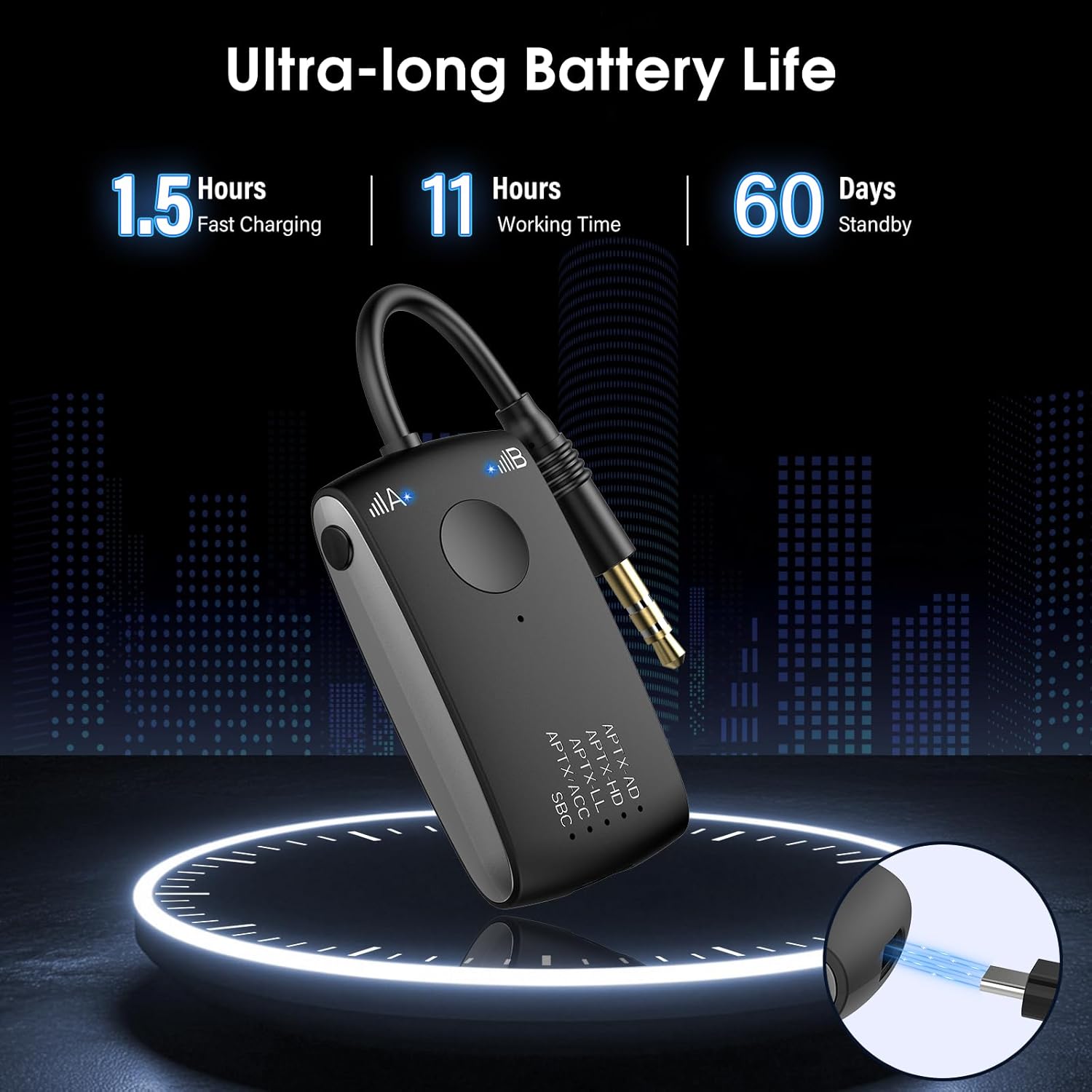 Bluetooth 5.4 Transmitter Receiver for 2 AirPods or BT Devices, Wireless Adapter for Flight, TV, PC and Gym, Switch, Bluetooth Wireless Transmitter with Dual Link AptX Adaptive/Low Latency/HD Audio