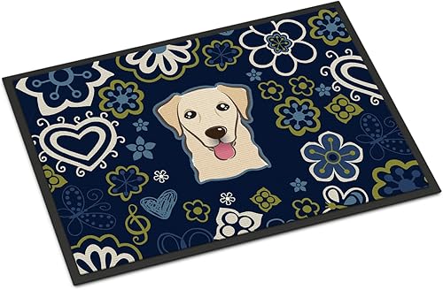 Miniatura 257 de Caroline's Treasures BB1449JMAT - Tapete de bienvenida de carlino negro, 24 x 36 pulgadas, tapete azul para puerta delantera, para interiores