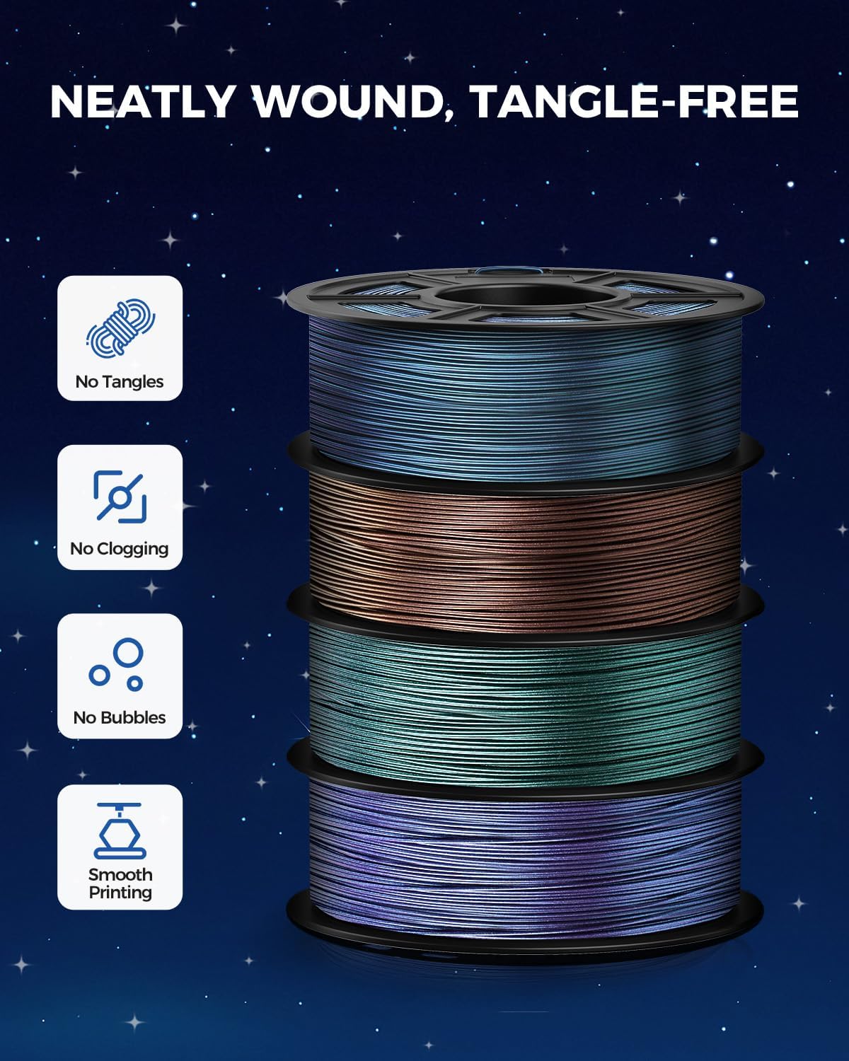 JAYO Galaxy PLA 3D Printer Filament 1.75mm, Purple Glitter Sparkle PLA Colorful Twinkling, 1.1kg Spool(2.4lbs), Compatible with Most FDM Printers