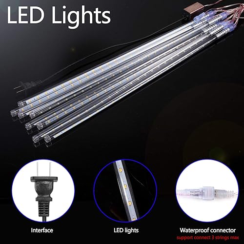 Miniatura 9 de Super Bright SMD2835 luces de lluvia LED de lluvia de meteoros, luces de caída de nieve, 11.8 pulgadas, 8 tubos de 192 ledes, luz en cascada