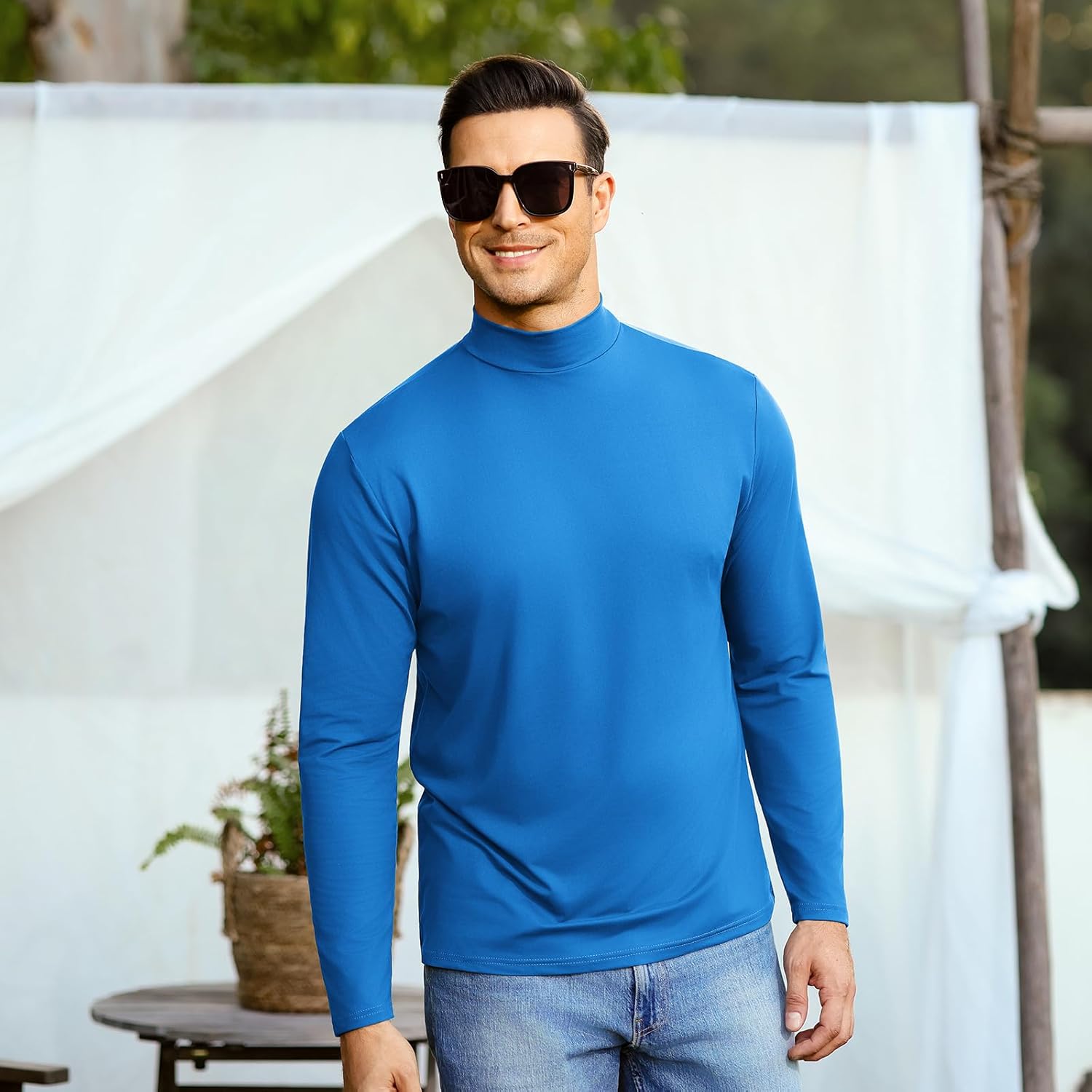 Mens T Shirt Short Sleeve Basic Mock Turtleneck Slim Fit Undershirt Pullover Thermal Solid Tops - Image 4