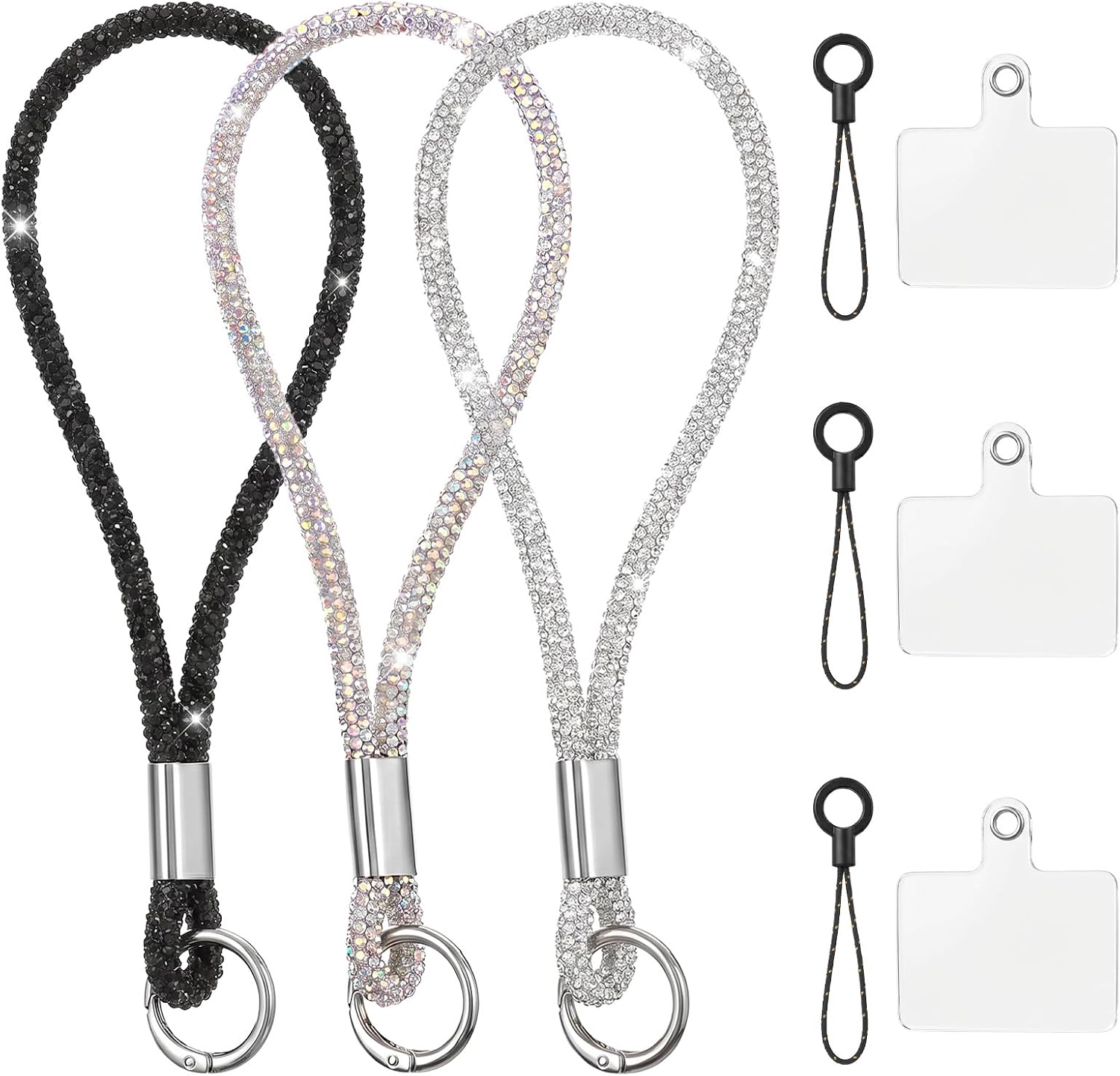 3 PCS Bling Rhinestone Phone Wrist Strap, Full Diamond Cellphone Wrist Strap Bling Keychain Wristlet Lanyard for Phone Wristlet Camera Straps Keychain Lanyards Bag Charms for Handbags