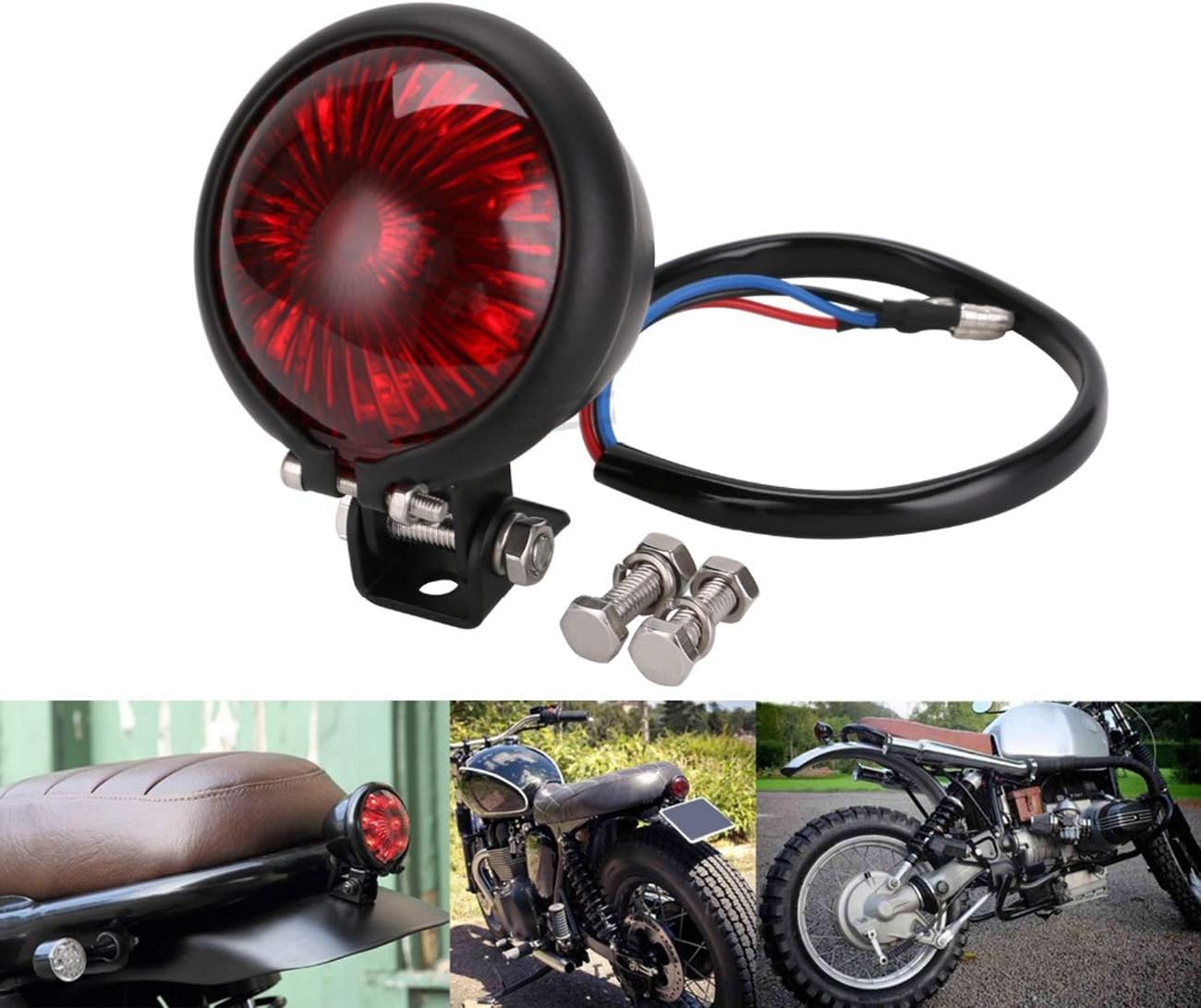 YIBO Motorcycle Red 12V LED Adjustable Cafe Racer Style Stop Tail Light Motorbike Brake Rear Lamp Taillight for Chopper