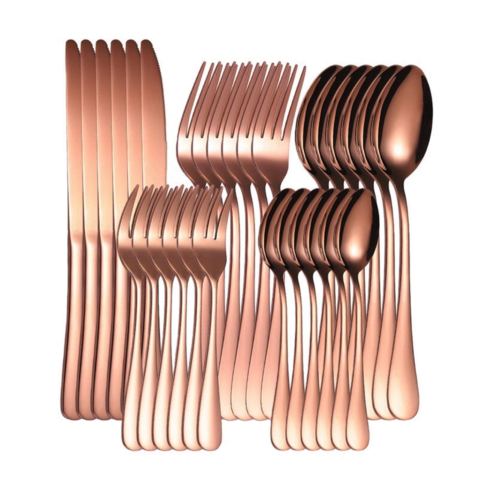 Juego de cubiertos de oro Set de cubiertos de acero inoxidable verde Conjunto de vajillas de cocina Set Cuchara Tenedor Cuchillo Tenedor completo Vajilla occidental (Color : Pink gold)