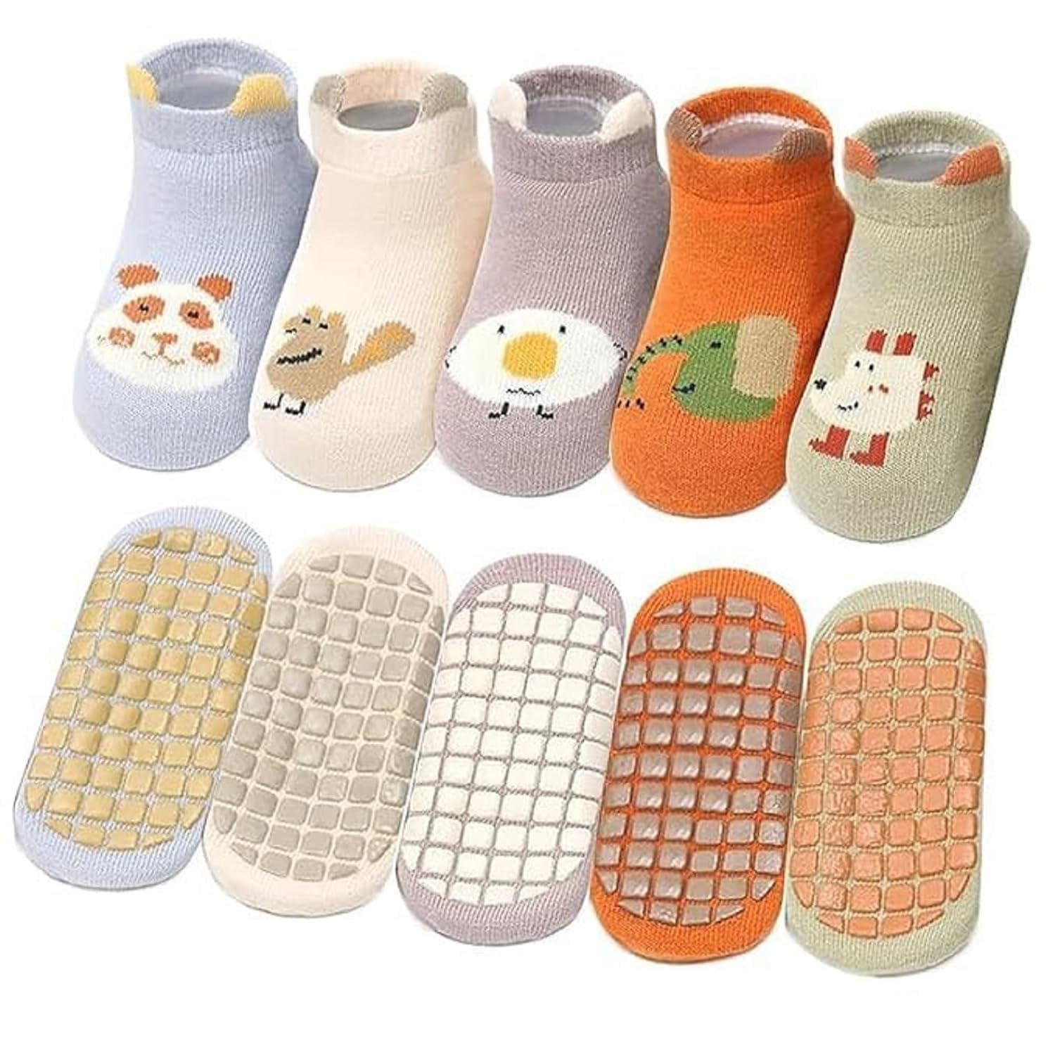5 Pcs Set Baby Anti Slip Grip Socks for Boys & Girls (1-3 Years) | Soft Cotton Lycra Toddler Ankle Socks | Cartoon Design, Silicone Anti Slip Sole (Multicolor)-image-18