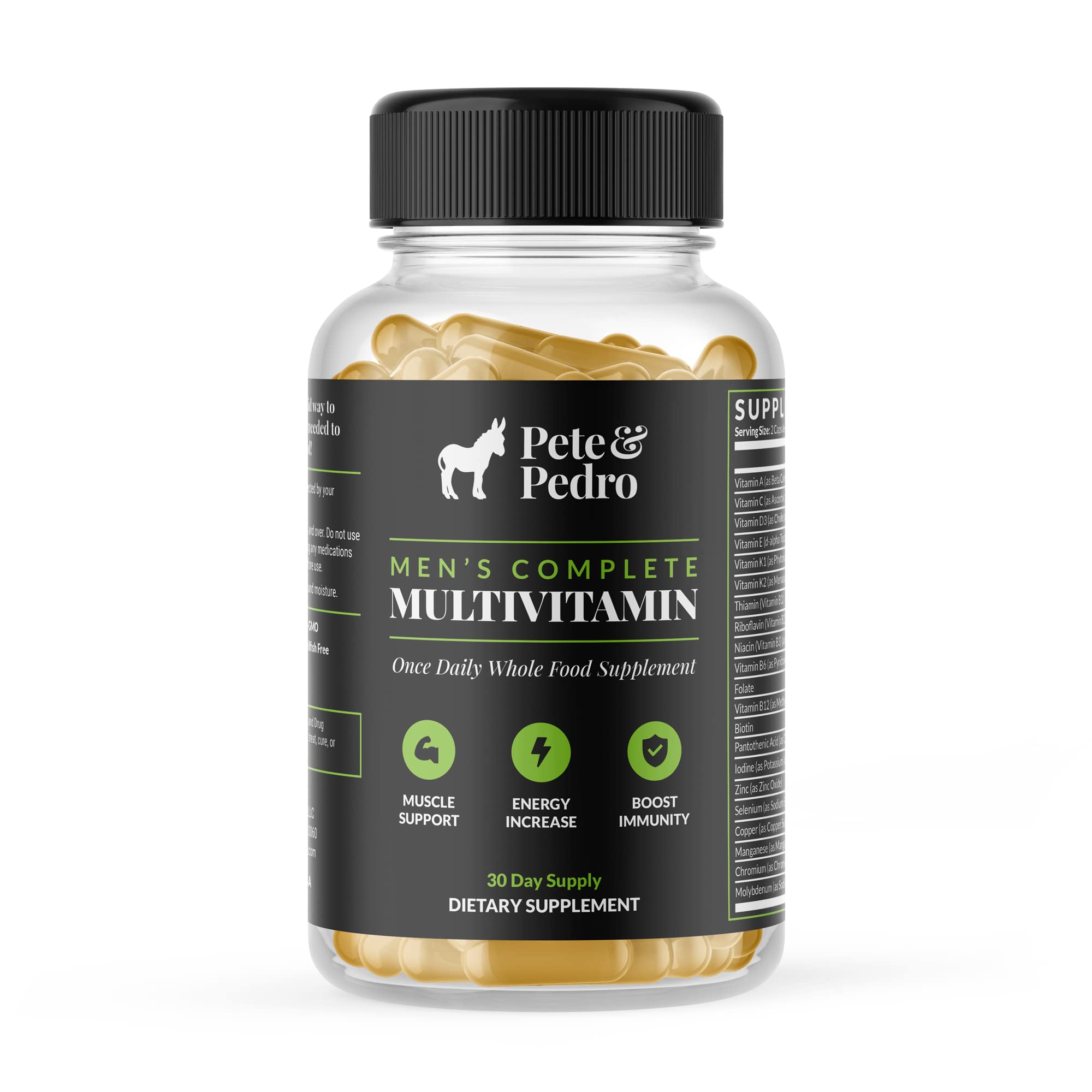 Pete & Pedro Men's Complete Once Daily Whole Food Multivitamins | Supplement to Help with Muscle Support, Energy & Immunity | Non-GMO, Natural, Made in USA l As Seen on Shark Tank, 30 Day Supply