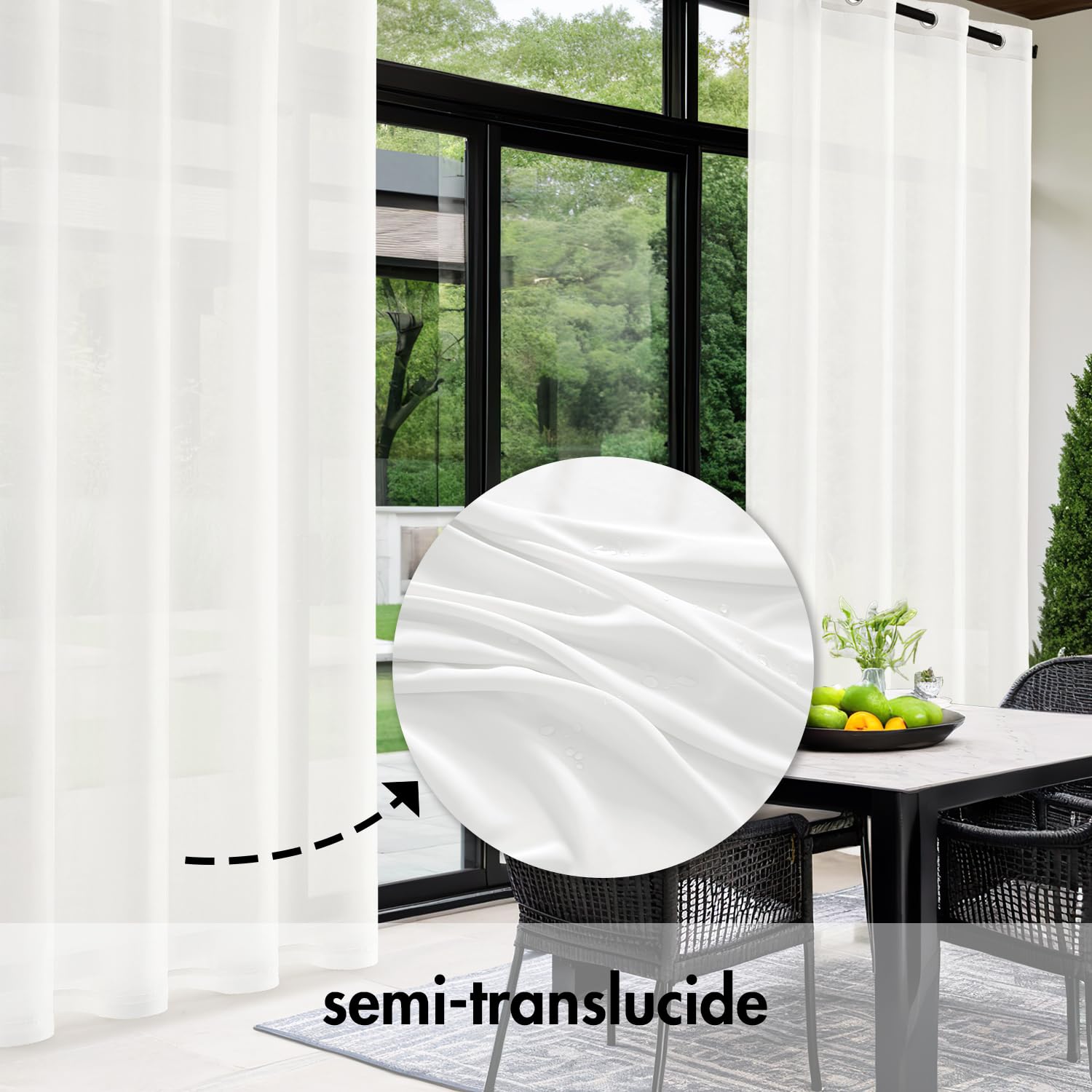 MIULEE Rideau d'extérieur Transparent résistant aux intempéries avec œillets Imperméable Protection Solaire pour pavillon, terrasse, pergola, Balcon, Jardin L 137 x H 215 cm, 2 Panneaux, Blanc