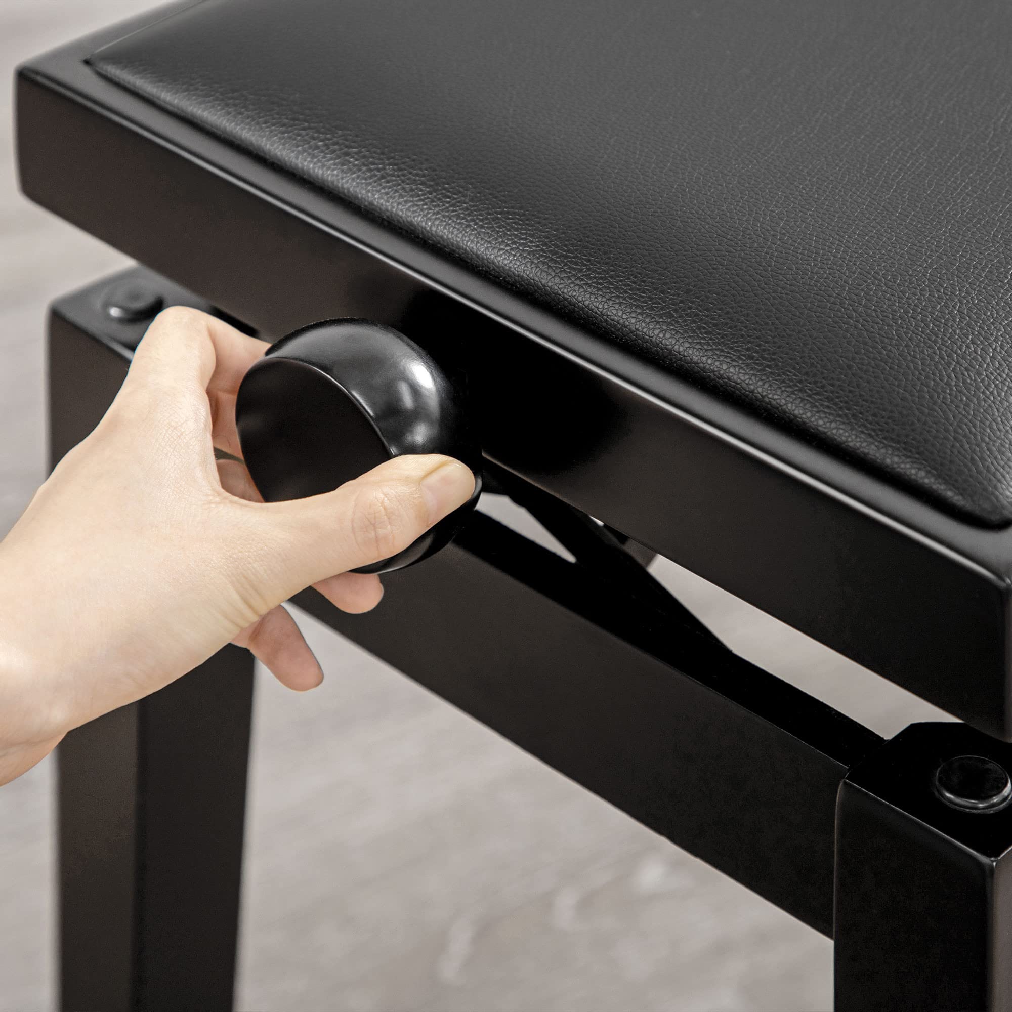 HOMCOM Klavierhocker Höhenverstellbare Klavierbank mit Lederkissen Pianobank Kunstleder Gummiholz Schwarz 63 x 33 x 45-56 cm
