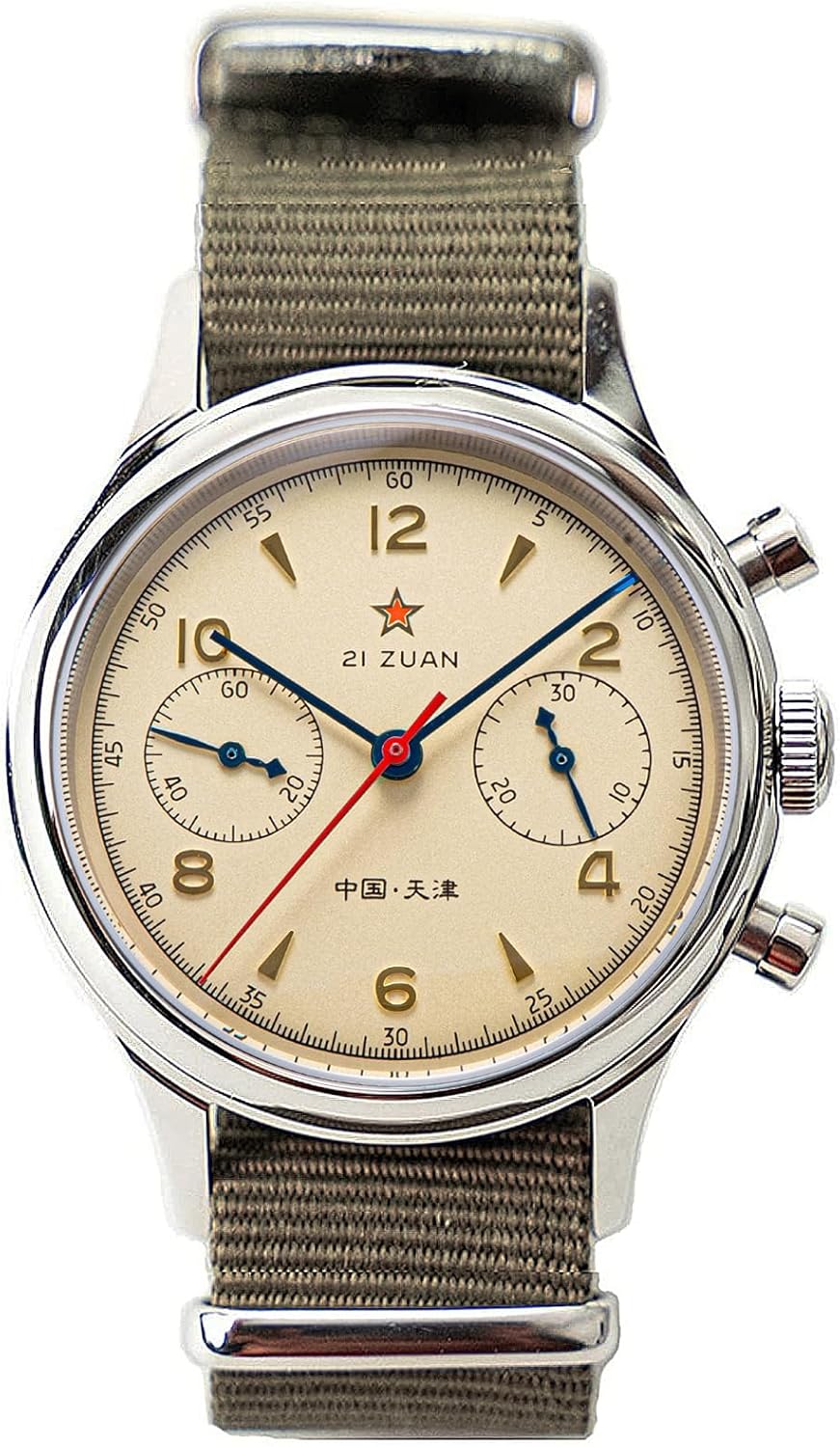 Sugess Chrono Hertiage Gold Swan Neck 38mm Seagull 1963 w/Genuine Nylon Band, Sapphire Crystal Glass, Exhibition Case BackCover ST1901 Mechanical Chronograph Mens Wrist Pilot Watch SU1963TBNX