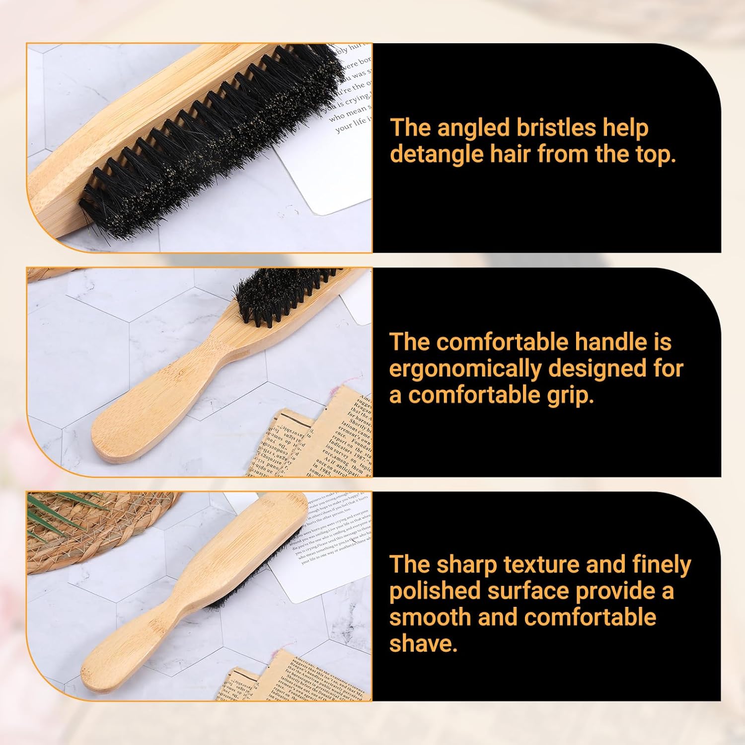 2 Pcs Slick Back Hair Brush Boar Bristle Hair Brush Create a Frizz-free Hairstyle for Thin & Fine Polish Slick Back Hair/Ponytail - Image 3