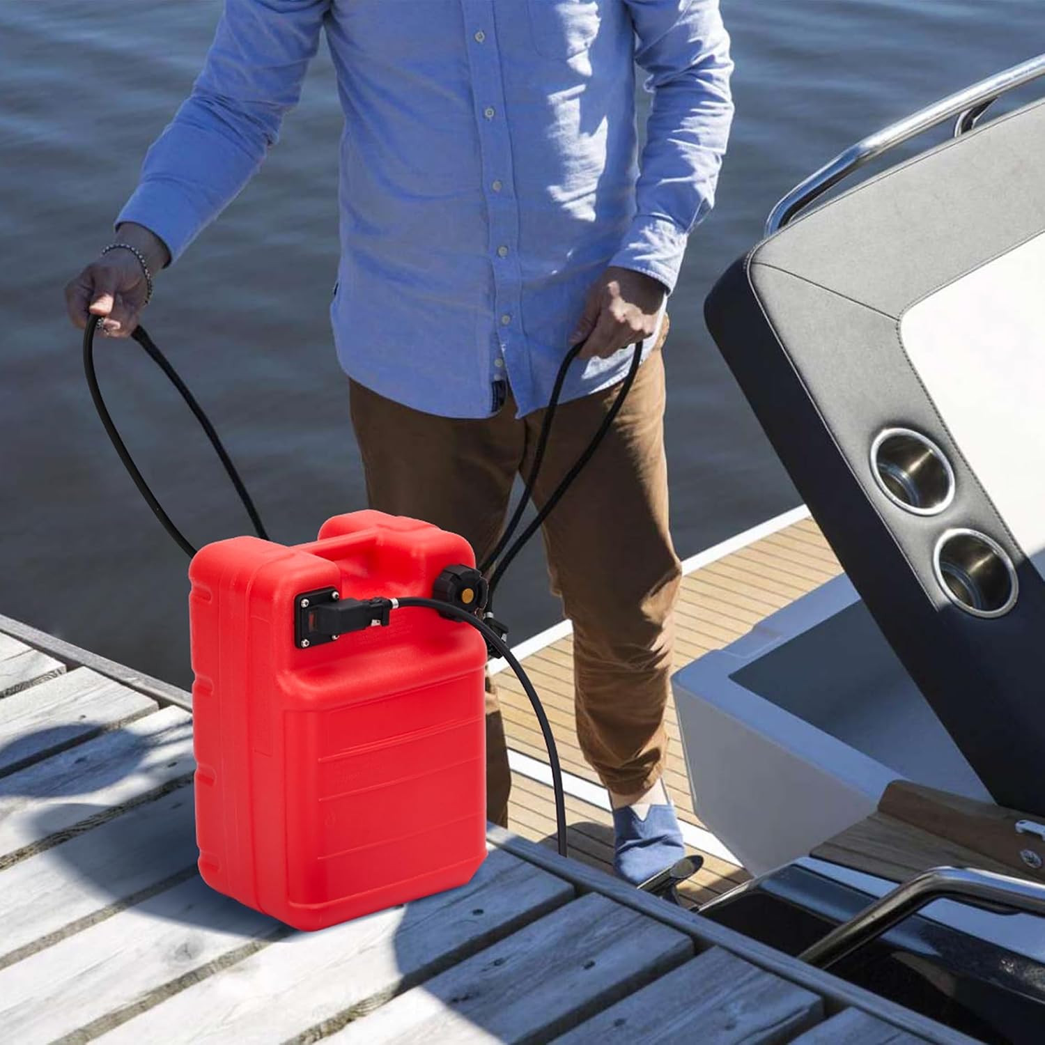 6 Gallon Marine Portable Boat Gas Tank with i-Shaped Handle, Fuel Level Indicator & Built-in Filter, High-Quality Outboard boat Fuel Tank with Sealing/Venting Modes