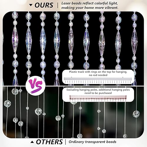 Miniatura 4 de ANMINY Cortina de cuentas de cristal transparente iridiscente con tiras de cuentas de arco iris, acrílico, decorativo, divisor de ambientes para