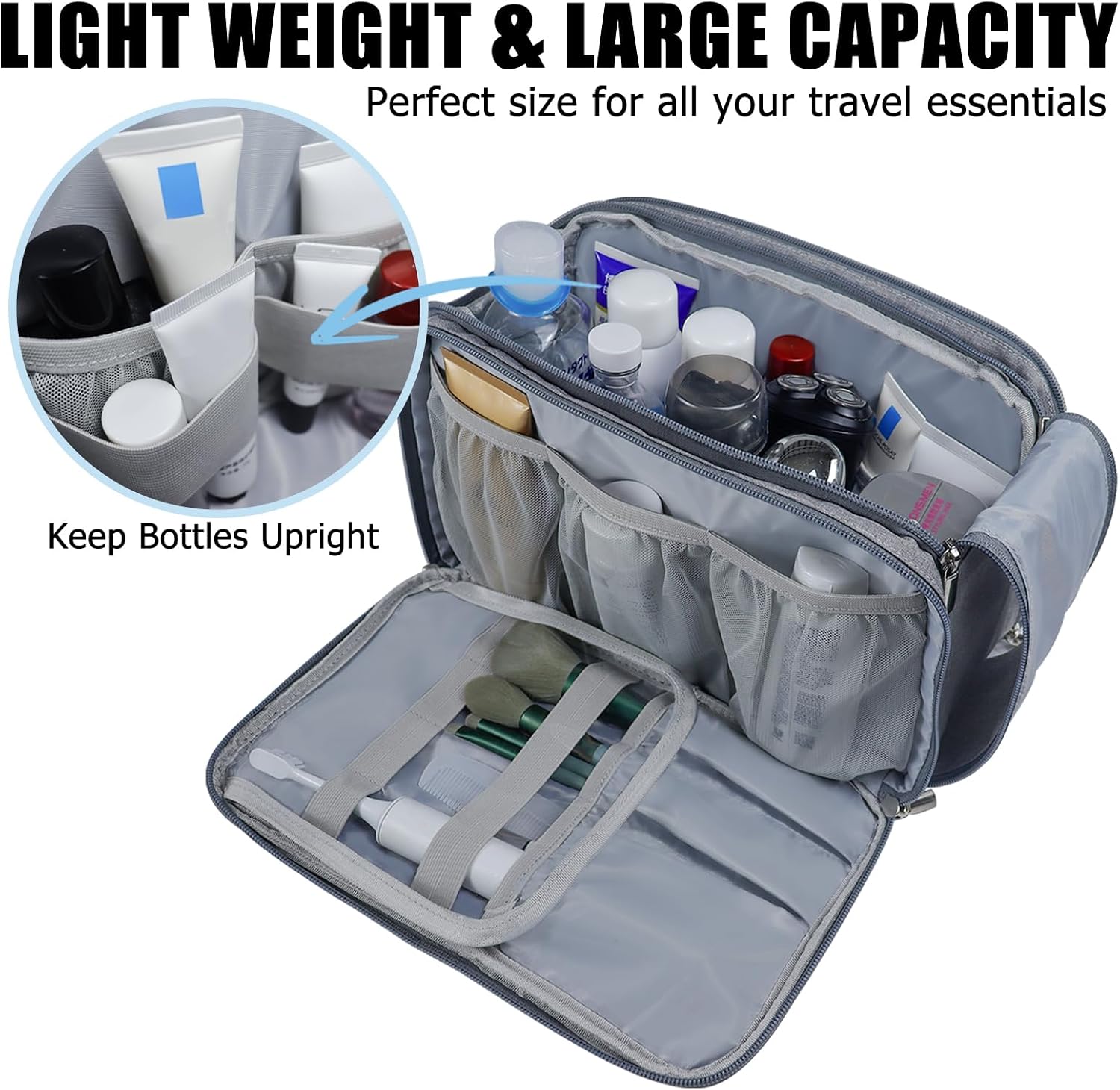 Gloppie Borsa da Toilette da Viaggio Toiletry Make Up Bag Resistente All'acqua Wash Bag Organizer Travel per Articoli da Toeletta con Appendere Organizer Cosmetici per Borsa Porta Trucchi, Grigio 8 71WOVSpooOL. AC SL1500