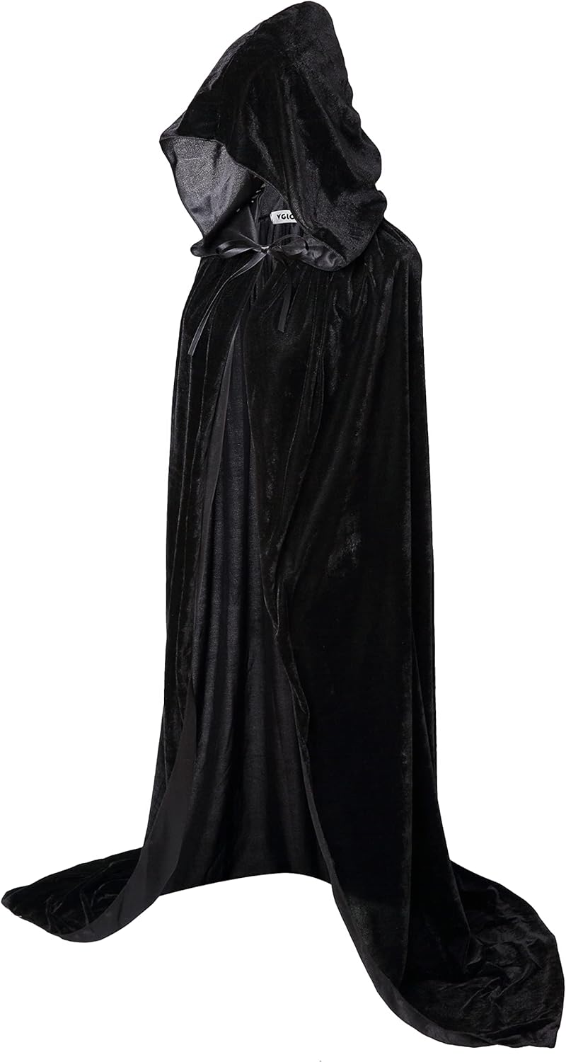 VGLOOK Unisex Adults Hooded Cloak Velvet Cape for Halloween Cosplay Costumes Black Medium